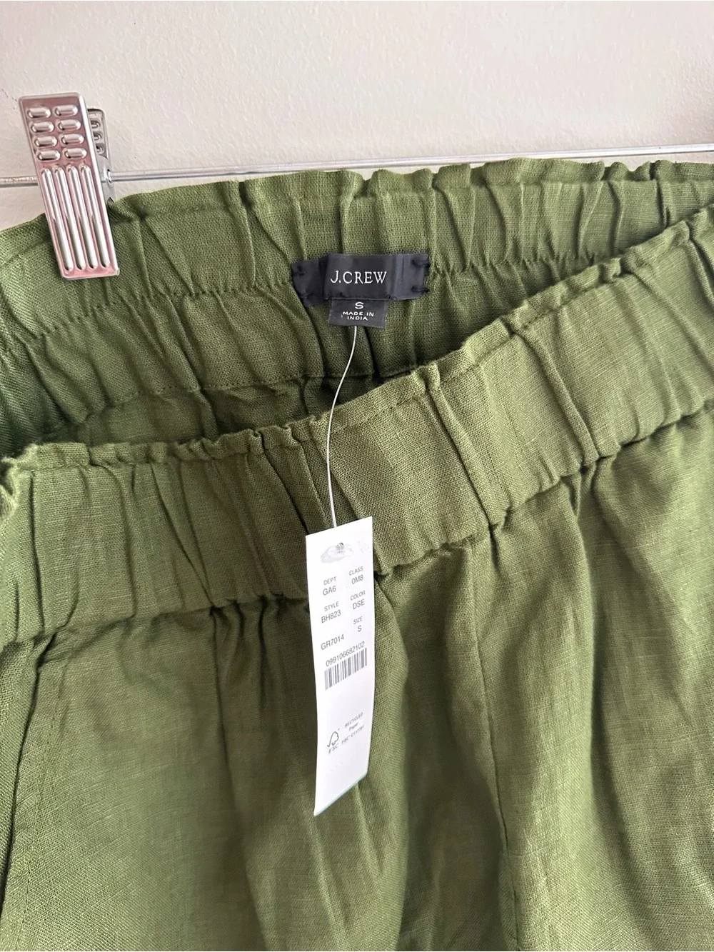 J. Crew Olive Green High-Waist 100% Linen Shorts